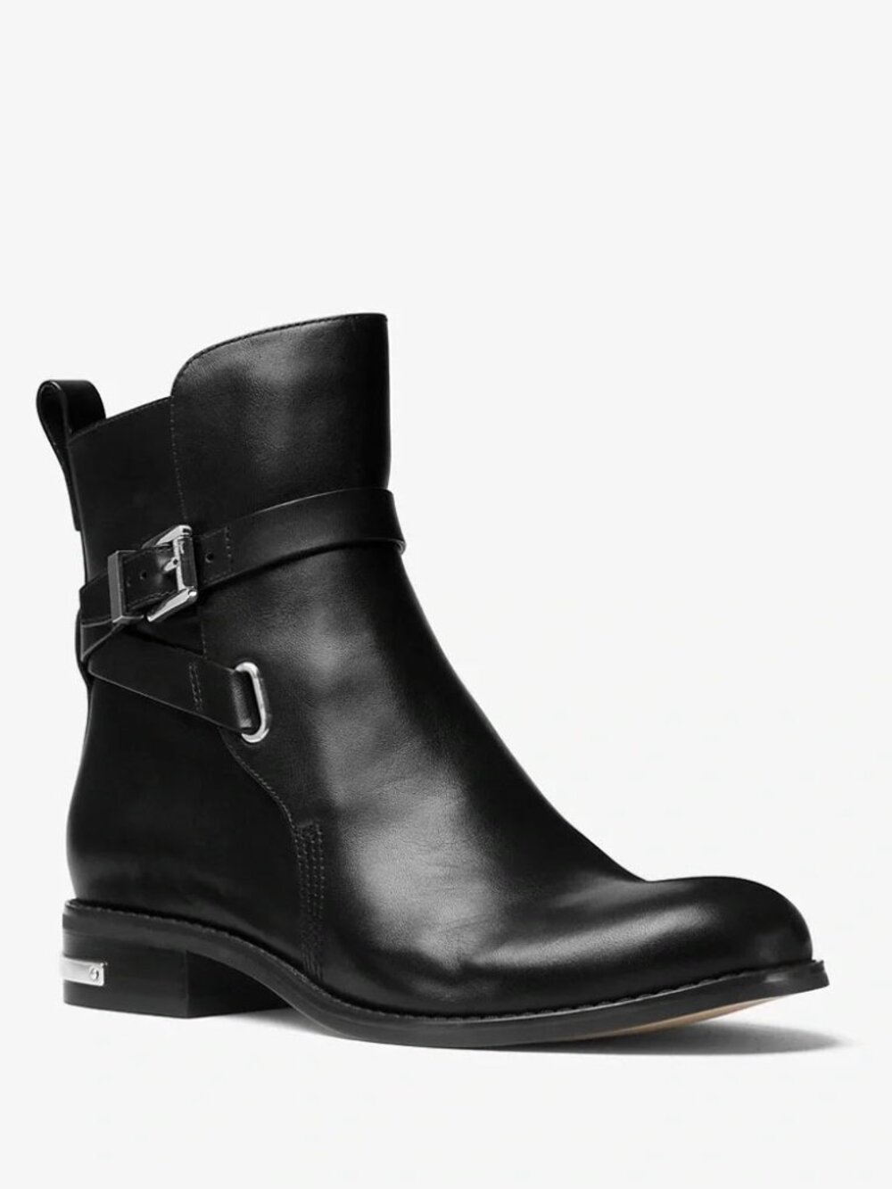 Michael Kors Women Black Leather Low Heel Ankle Boots Buckle Arley 6